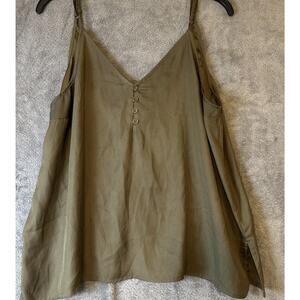 Cleo + Wolf Women's Faux Button VNeck Tank Top Olive Green Festival Flowy Size L